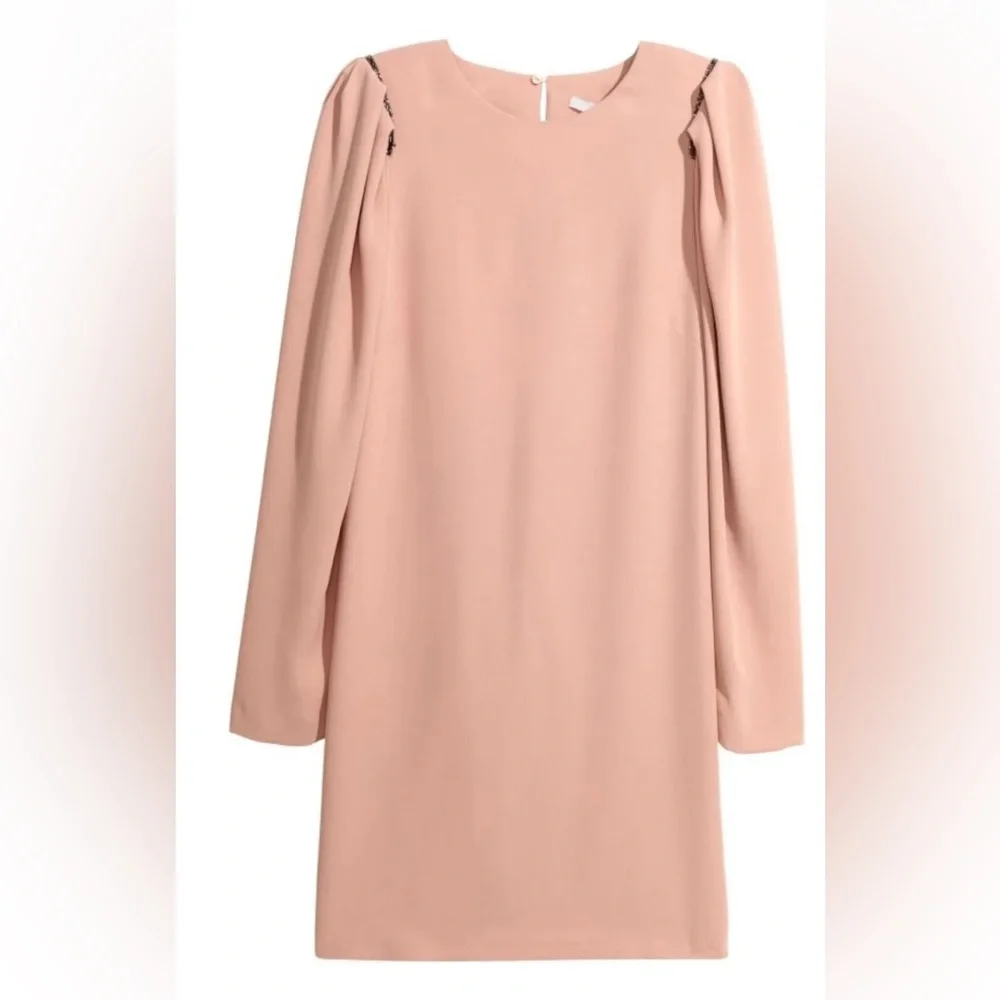 H&M blush pink puff sleeve beaded shoulder long sleeve mini dress small - Picture 6 of 6